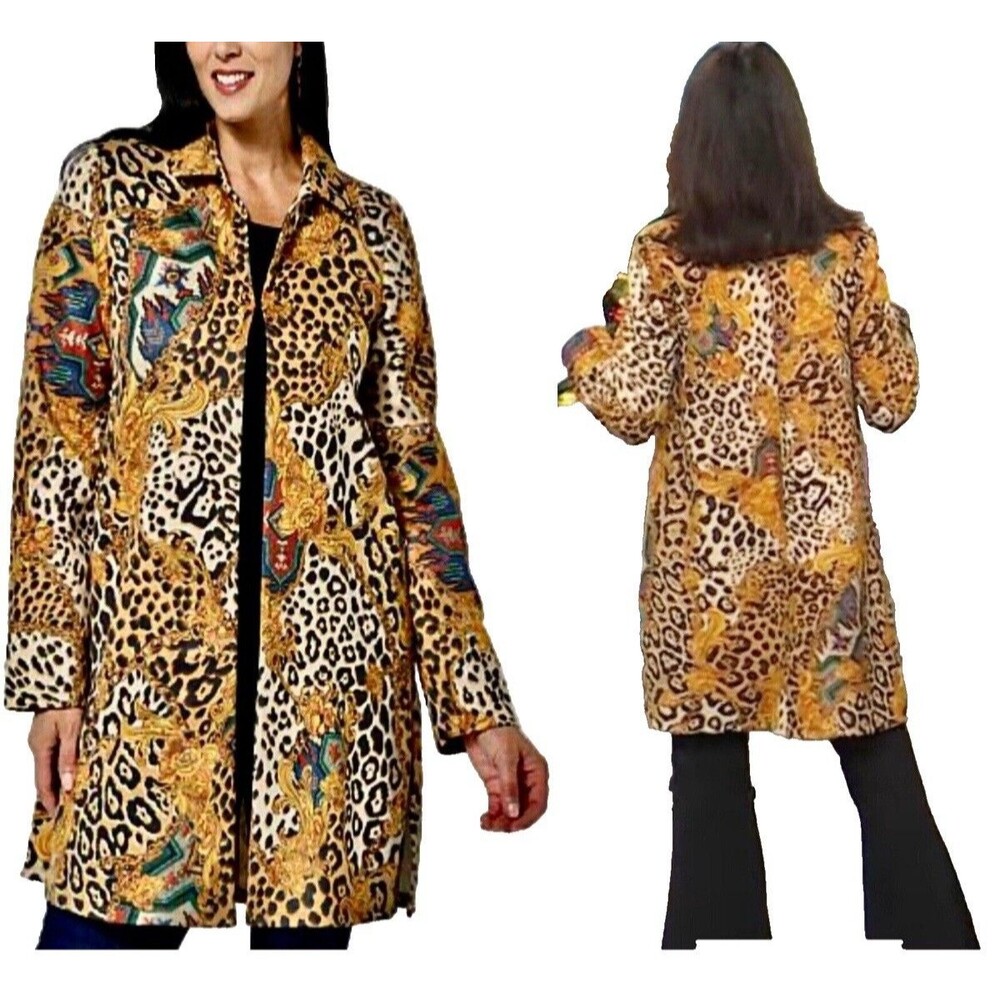 IMAN Global‎ Chic Luxe Faux Suede Topper Cardigan Animal Print Large Soft